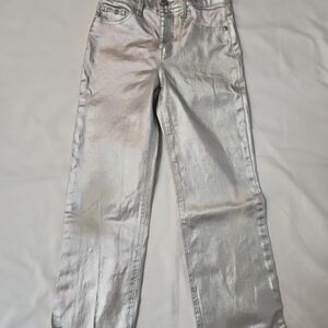 Metallic Silver Straight Leg Girl'ss Jeans